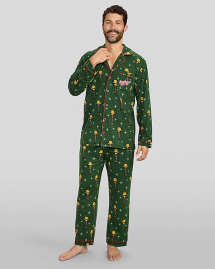 Men's Christmas Story Leg Lamp Lapel Pajama Set