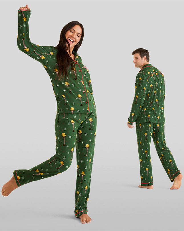 Men's Christmas Story Leg Lamp Lapel Pajama Set