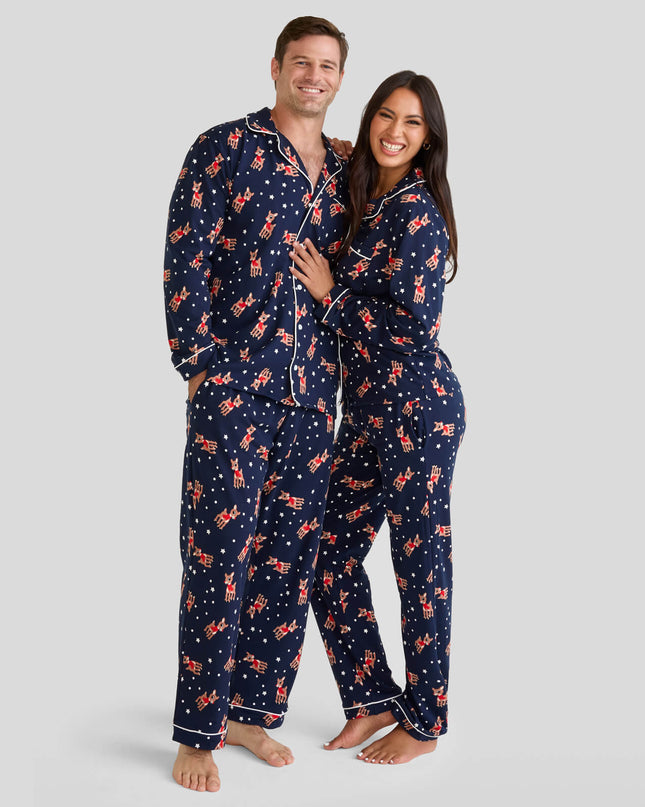 Matching Rudolph Lapel Couples Pajamas