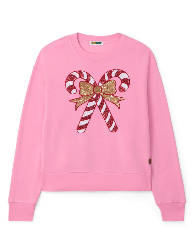 Women's Pink Sequin Candy Cane Sweatshirt