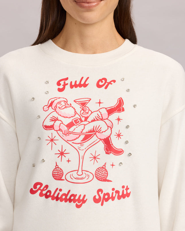 Women's Full of Holiday Spirit Rhinestone Embellished Sweatshirt