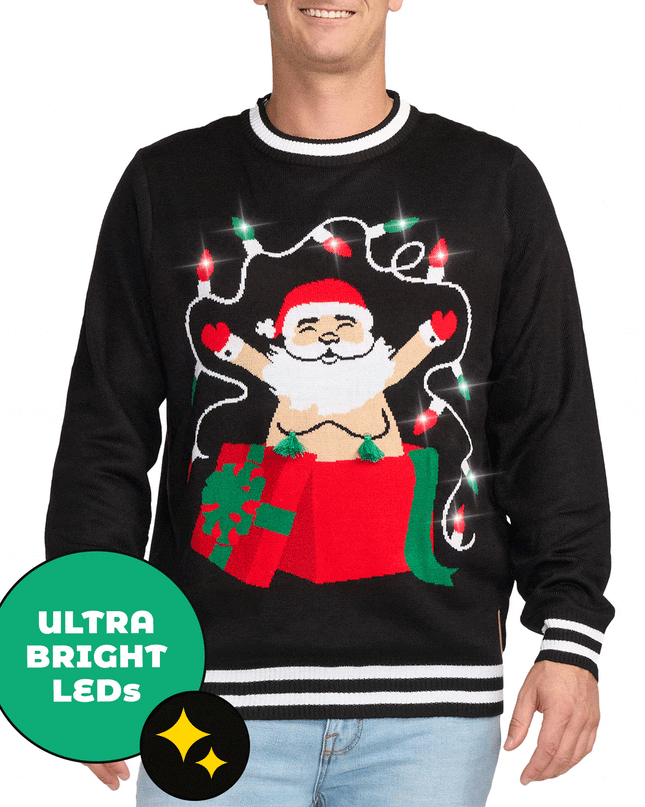 Men's Yuletide Tassels Light Up Ugly Christmas Sweater