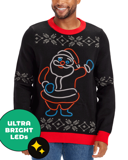 Men's Ho Ho Hello Neon LED Light Up Ugly Christmas Sweater