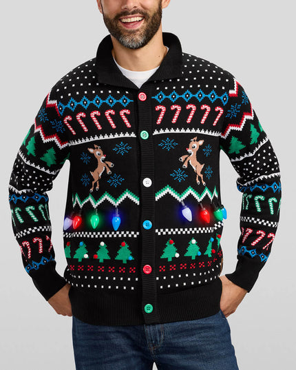 Matching Fair Isle Rudolph Light Up Family Cardigan Sweaters