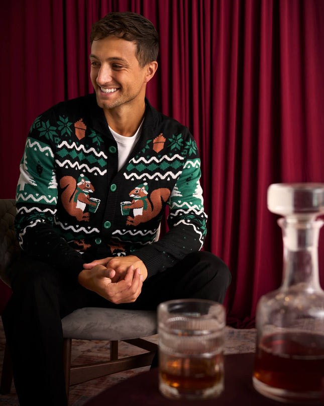 Men's Nutty Noel Ugly Christmas Cardigan Sweater