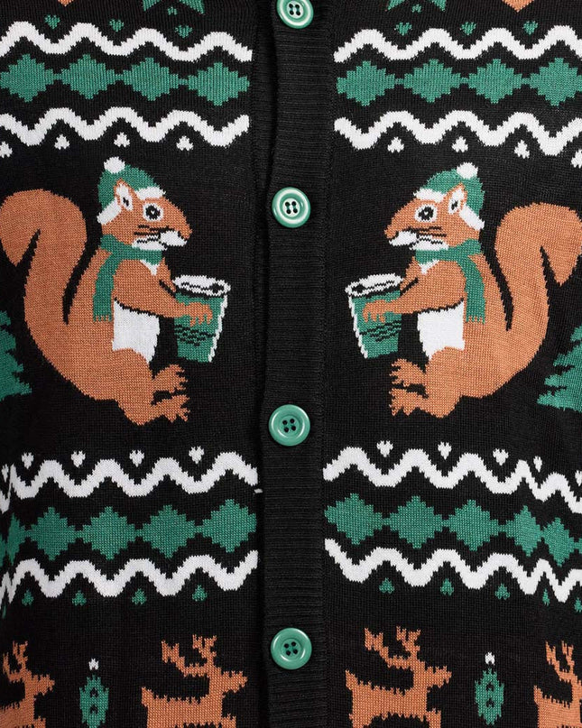 Men's Nutty Noel Ugly Christmas Cardigan Sweater