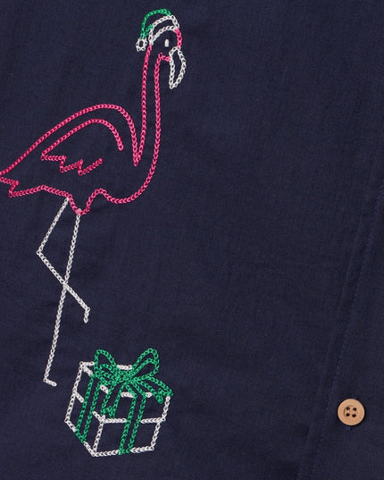 Men's Festive Flamingo Linen Cabana Shirt