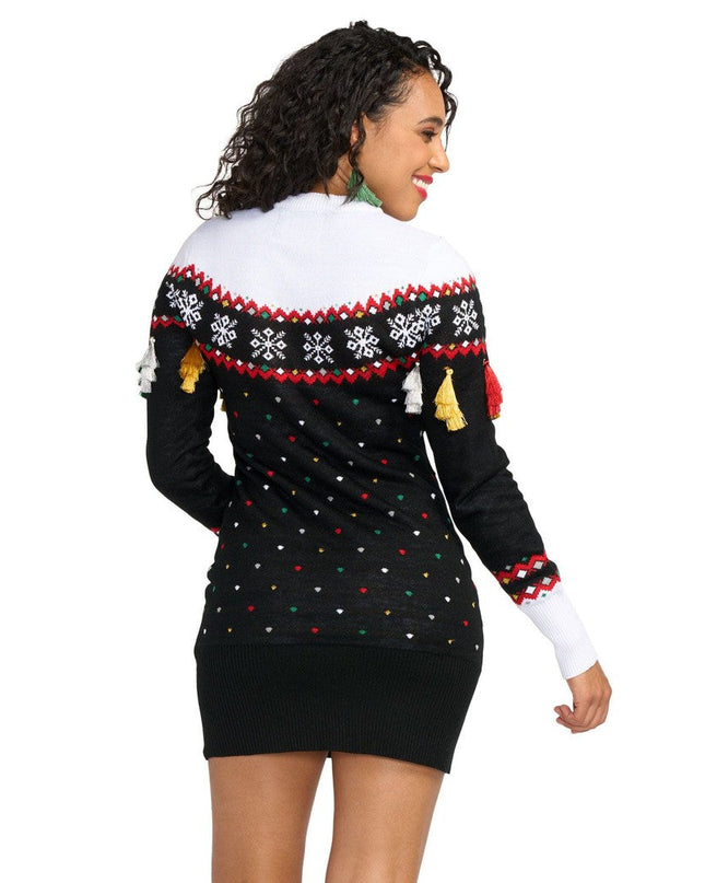 Women's Merry Christmas Tassel Sweater Dress