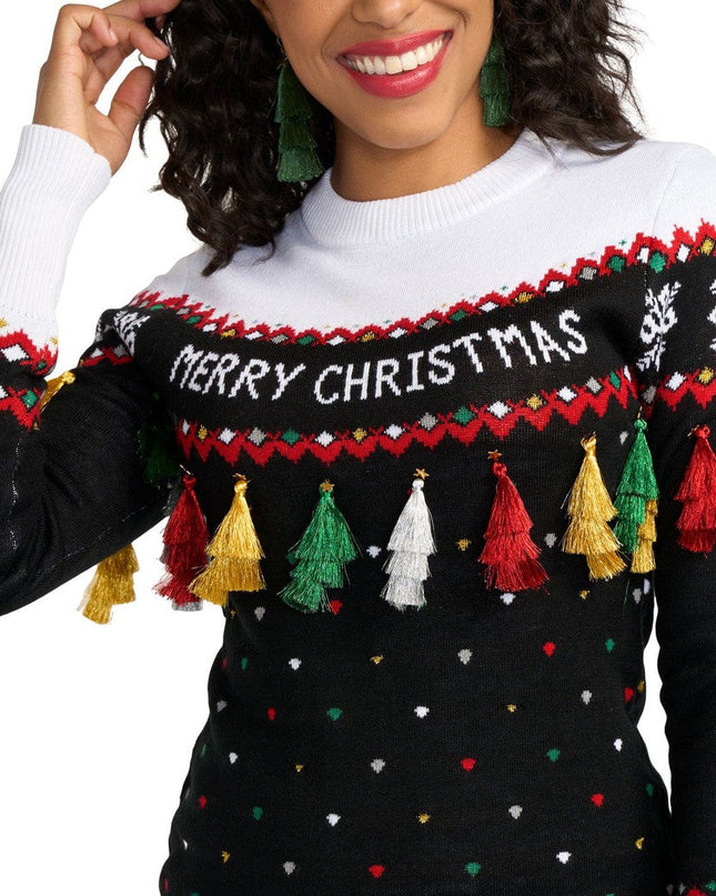 Women's Merry Christmas Tassel Sweater Dress