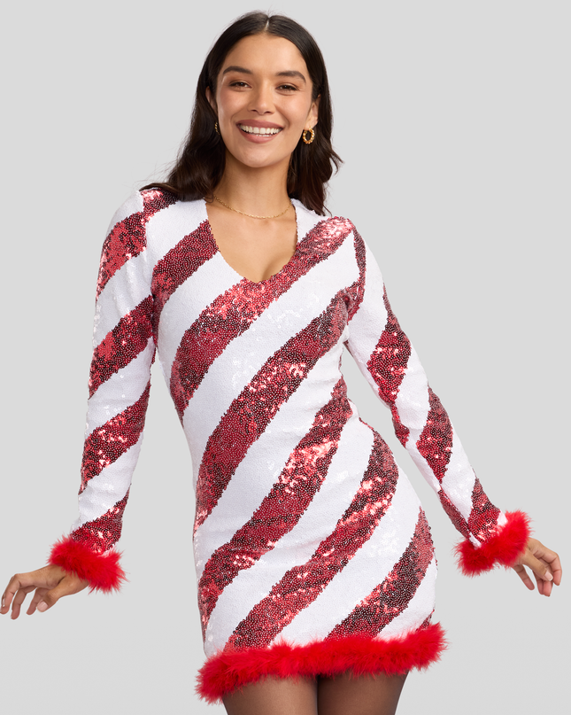 Women's Candy Cane Lane Sequin V Neck Dress