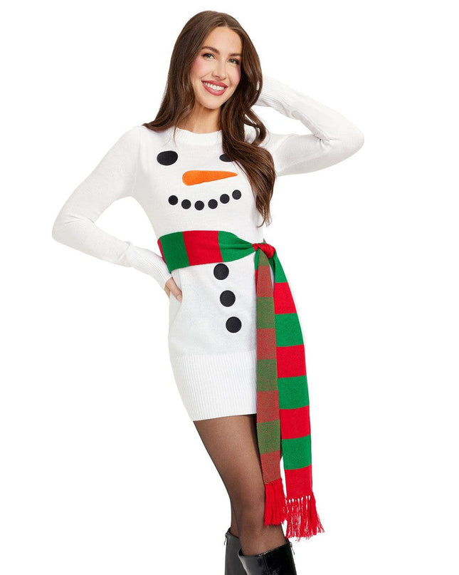 Women's Snowman Scarf Sweater Dress