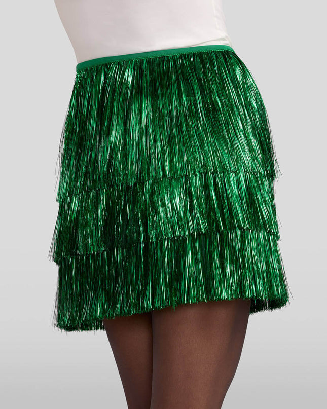 Women's Green Tinsel Fringe Shorts