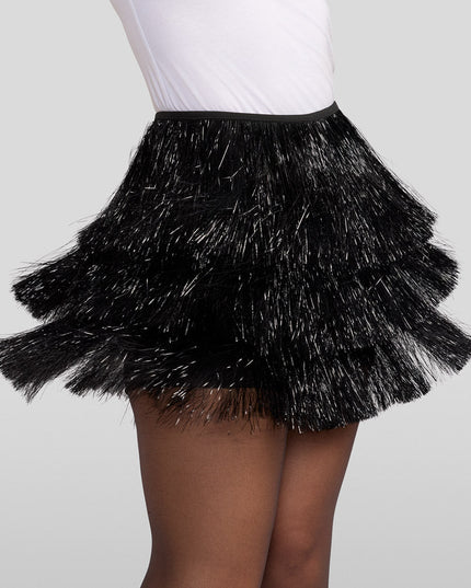 Women's Black Tinsel Fringe Shorts