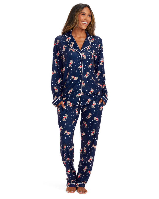 Matching Rudolph Lapel Couples Pajamas