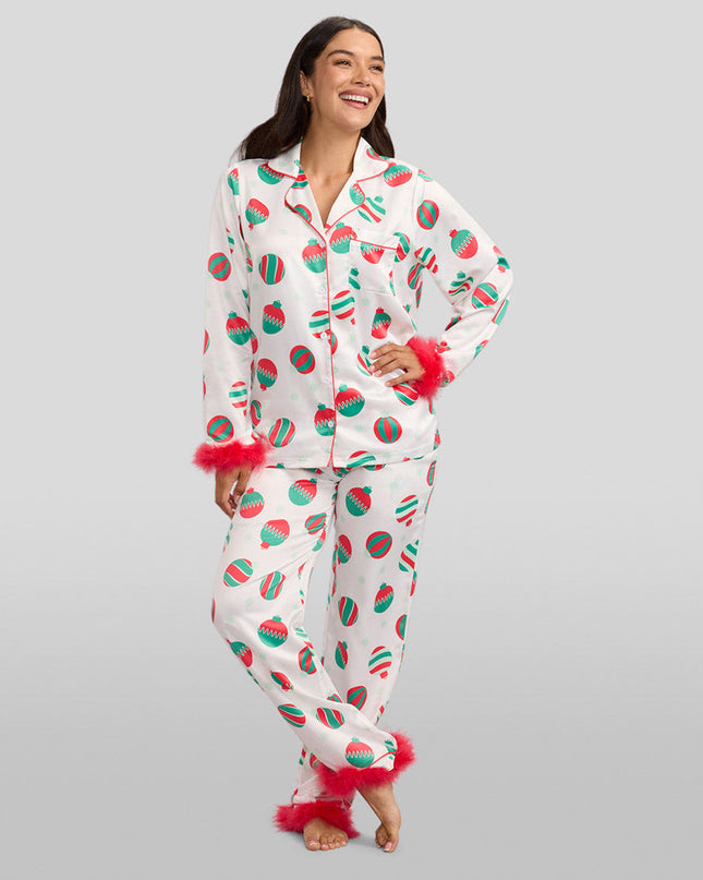 Women's Elegant Ornaments Satin Feather Pajama Set