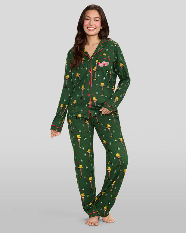 Women's Christmas Story Leg Lamp Lapel Pajama Set