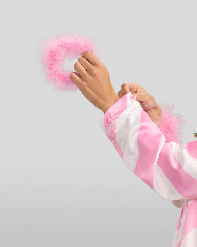 Women's Pink Candy Cane Satin Feather Pajama Set