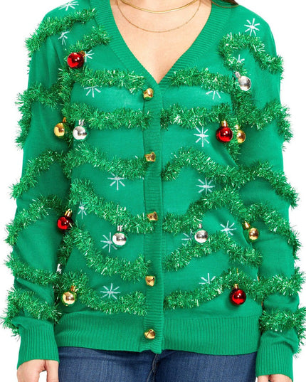 Women's Gaudy Garland Ugly Christmas Cardigan Sweater