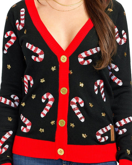 Women's Sequin Candy Cane Cardigan Sweater