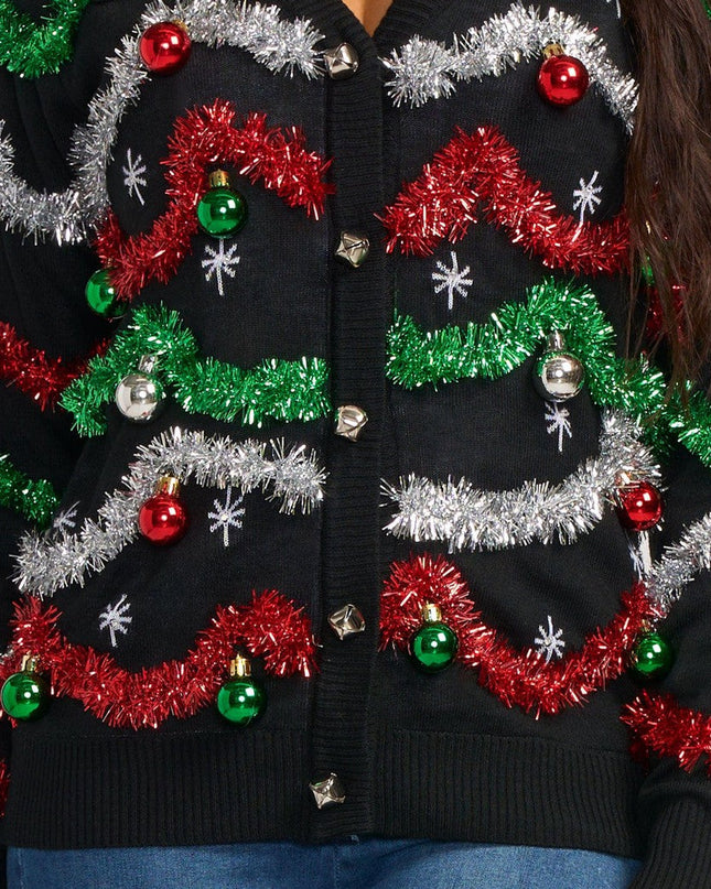 Women's Midnight Garland Light Up Christmas Cardigan Sweater