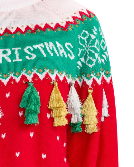 Women's Merry Christmas Tassel Turtleneck Cropped Sweater