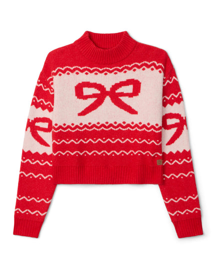 Women's Cozy Knit Bow Cropped Christmas Sweater