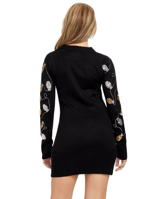 Women's Christmas Light Strand Sequin Sweater Dress