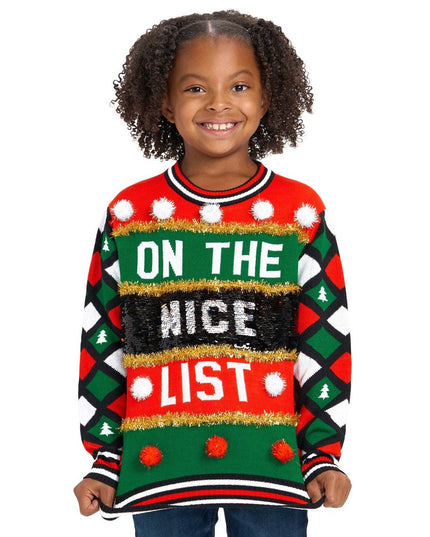 Girl's Naughty or Nice Reversible Sequin Ugly Christmas Sweater