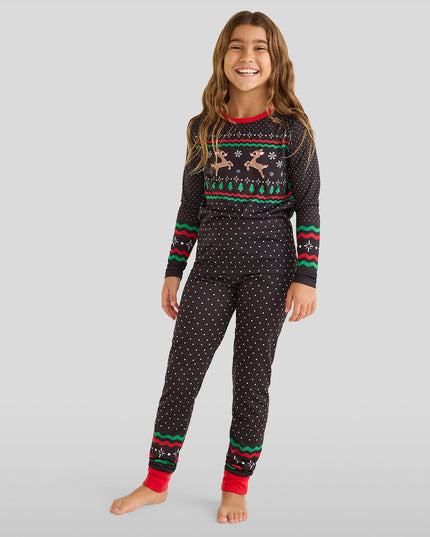 Girl's Fair Isle Rudolph Crew Neck Pajama Set