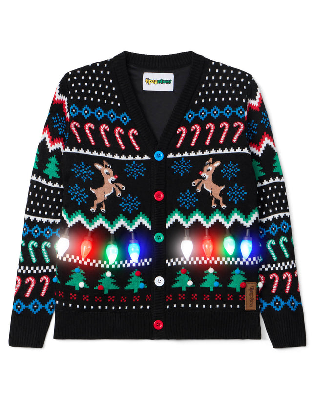 Boy's Fair Isle Rudolph Light Up Christmas Cardigan Sweater