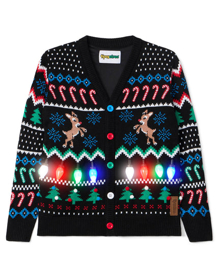 Matching Fair Isle Rudolph Light Up Family Cardigan Sweaters
