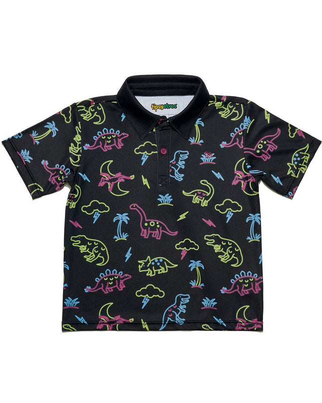 Toddler Boy's Neon Dinosaur Polo Shirt