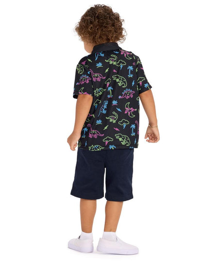 Toddler Boy's Neon Dinosaur Polo Shirt