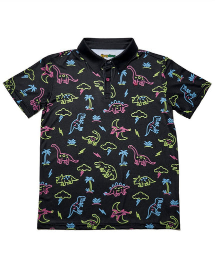 Boy's Neon Dinosaur Golf Polo