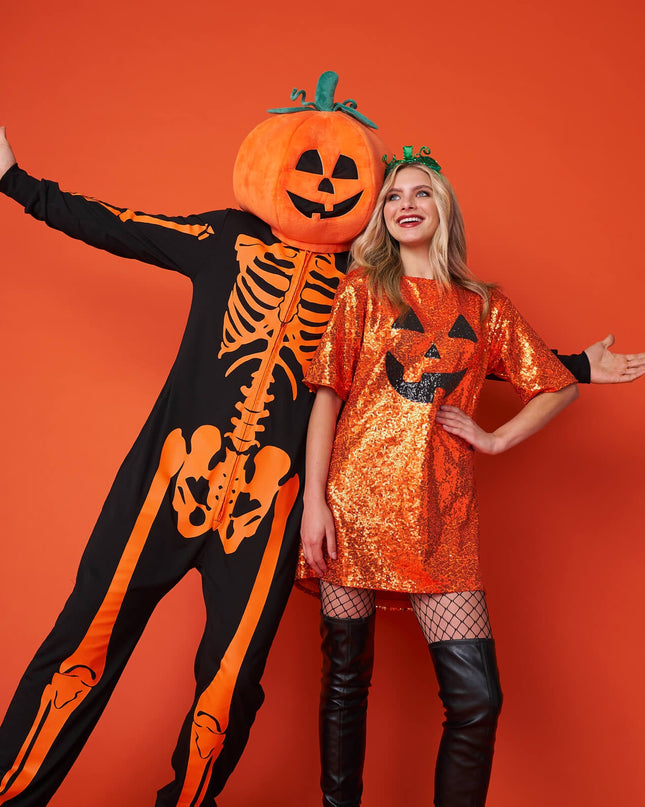 Men's Pumpkin Head Skeleton Costume