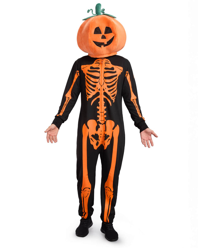 Men's Pumpkin Head Skeleton Costume