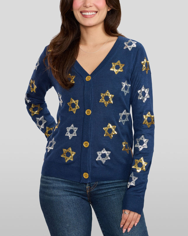 Women's Shimmering Star Of David Cardigan Sweater