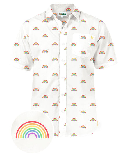 Men's White Rainbow Button Down Shirt