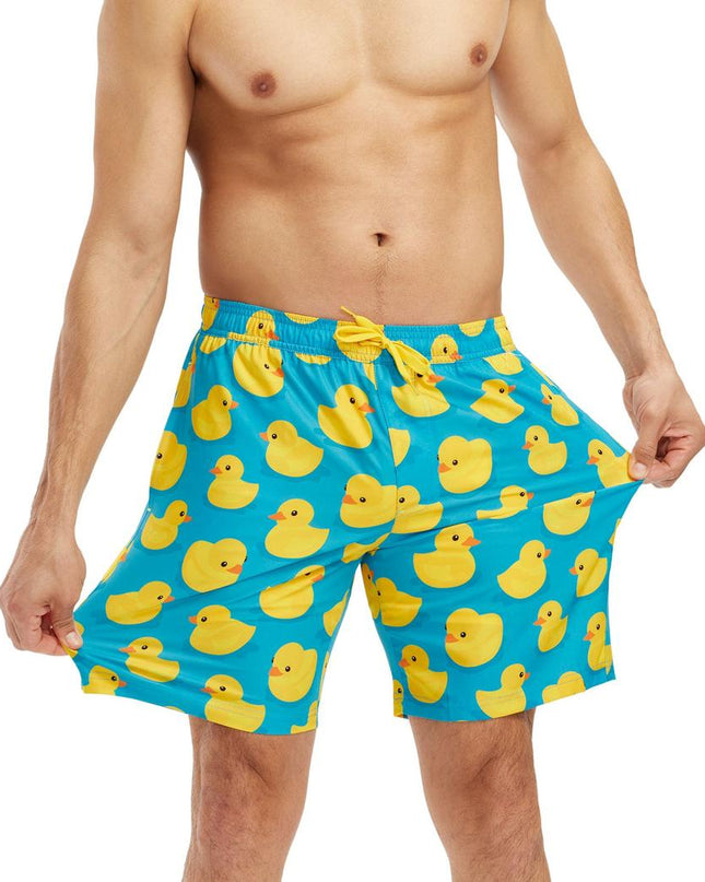 Rubber Ducky Stretch Swim Trunks With Liner - 7.5" Inseam