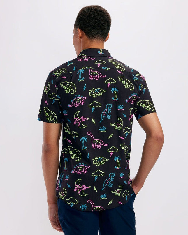 Men's Neon Dinosaur Hawaiian Shirt
