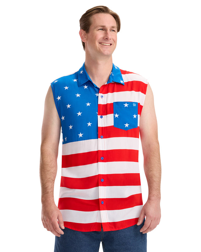 Men's Sleeveless Stripes Button Down Shirt