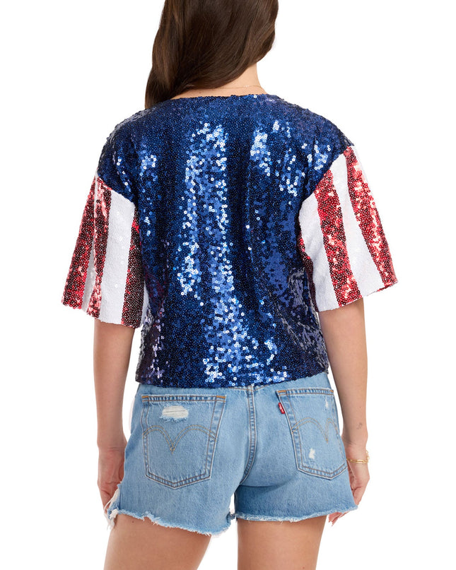 Women's Sequined Stars and Stripes Cropped Tee