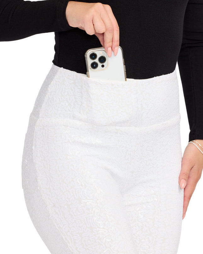 White Sequin Flare Leggings
