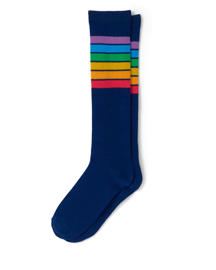 Navy Rainbow Striped Knee Socks (Fits Sizes 6-11W)