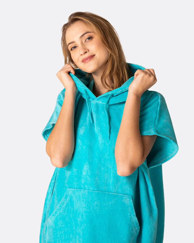 Coral Blue Towel Poncho for Adults | Trendy Summer Accessory