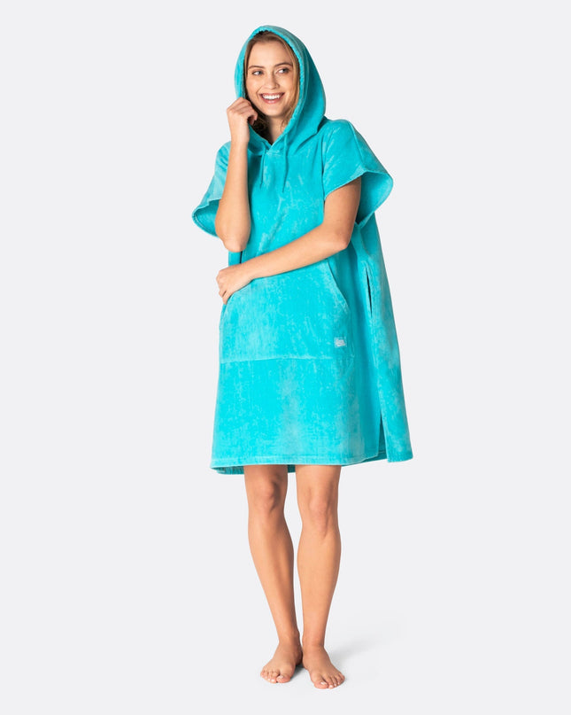 Coral Blue Towel Poncho for Adults | Trendy Summer Accessory