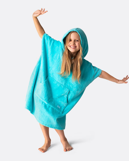 Coral Blue Towel Poncho for Kids