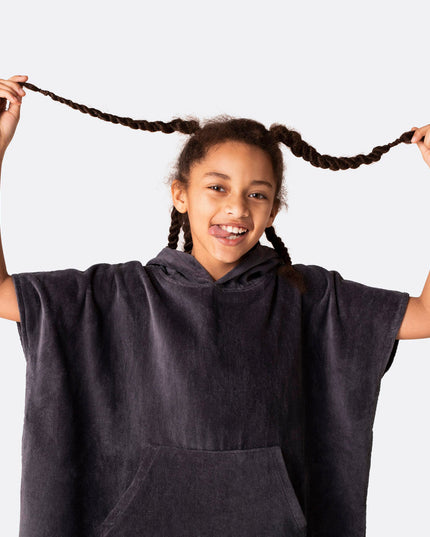 Charcoal Grey Towel Poncho for Kids