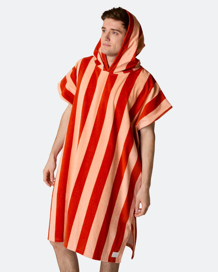 Striped Red Towel Poncho for Adults | Chic Summer Must-Have