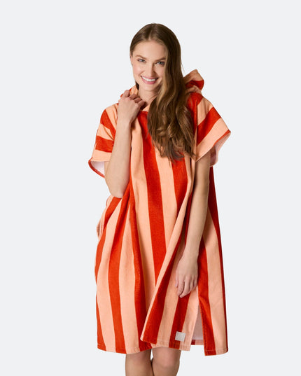 Striped Red Towel Poncho for Adults | Chic Summer Must-Have